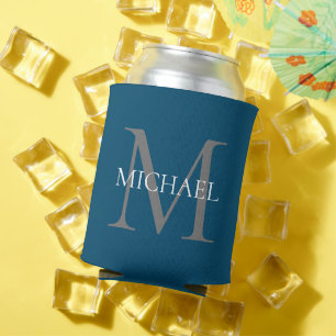 Personalized Monogram and Name Ocean Blue Can Cooler