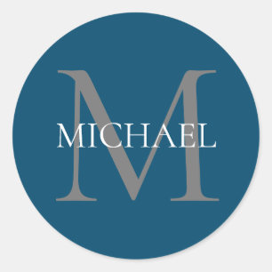 Personalized Monogram and Name Ocean Blue Classic Round Sticker