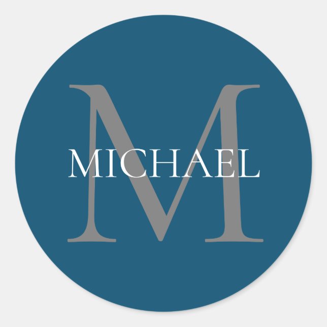 Personalized Monogram and Name Ocean Blue Classic Round Sticker (Front)