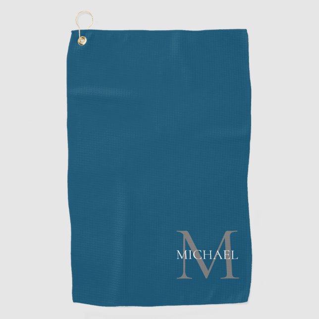 Personalized Monogram and Name Ocean Blue Golf Towel (Front)
