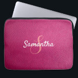 Personalized Monogram and Name Pink Leather Laptop Sleeve<br><div class="desc">A beautiful pink leather print laptop sleeve.
You can personalize it with your name and monogram initial.</div>