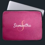 Personalized Monogram and Name Pink Leather Laptop Sleeve<br><div class="desc">A beautiful pink leather print laptop sleeve.
You can personalize it with your name and monogram initial.</div>