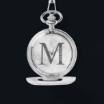 Personalized Monogram and Name Pocket Watch<br><div class="desc">Personalized Monogram and Name Gift features personalized monogram and name in classic serif font style. Perfect as father's day gifts for dad, gifts for groomsmen and for any special occasions. Please note: The marble details are simulated in the artwork. No actual marble will be used in the making of this...</div>