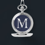 Personalized Monogram and Name Pocket Watch<br><div class="desc">Personalized Monogram and Name Gift
features personalized monogram and name in classic serif font style.

Perfect as father's day gifts for dad,  gifts for groomsmen and for any special occasions.</div>