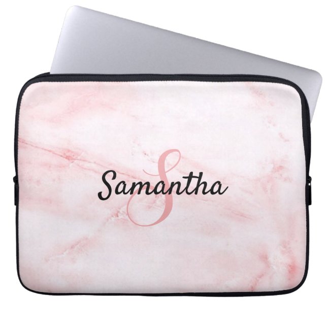 Personalized Monogram and Name Rose Pink Marble  Laptop Sleeve (Front)