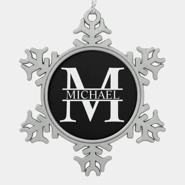 Personalized Monogram and Name Snowflake Pewter Christmas Ornament (Front)