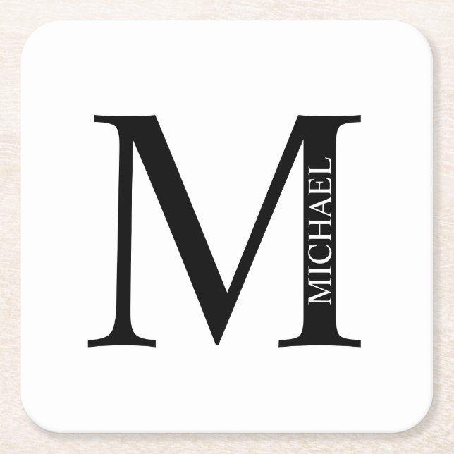 Personalized Monogram and Name Square Paper Coaste Coaster (Front)