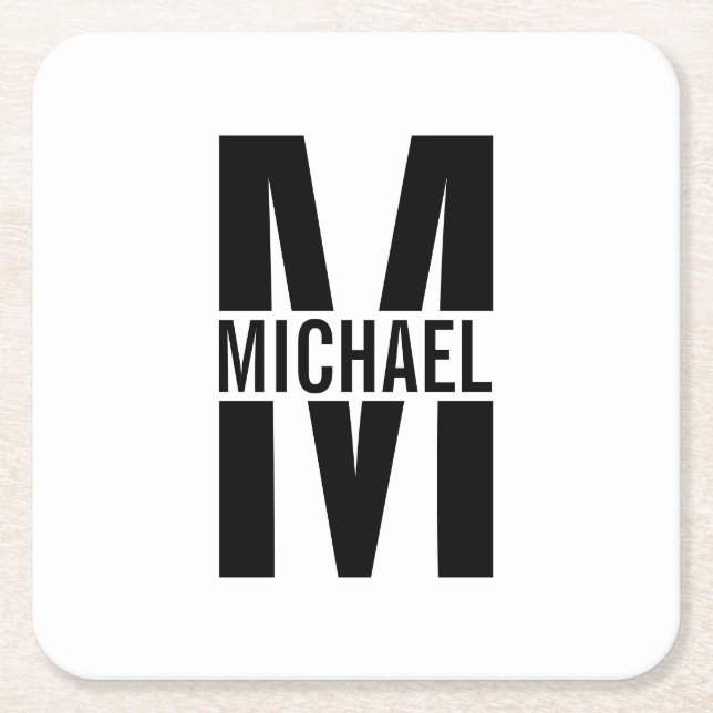 Personalized Monogram and Name Square Paper Coaste Coaster (Front)
