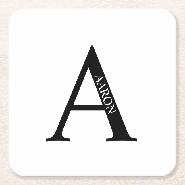 Personalized Monogram and Name Square Paper Coaster (Front)