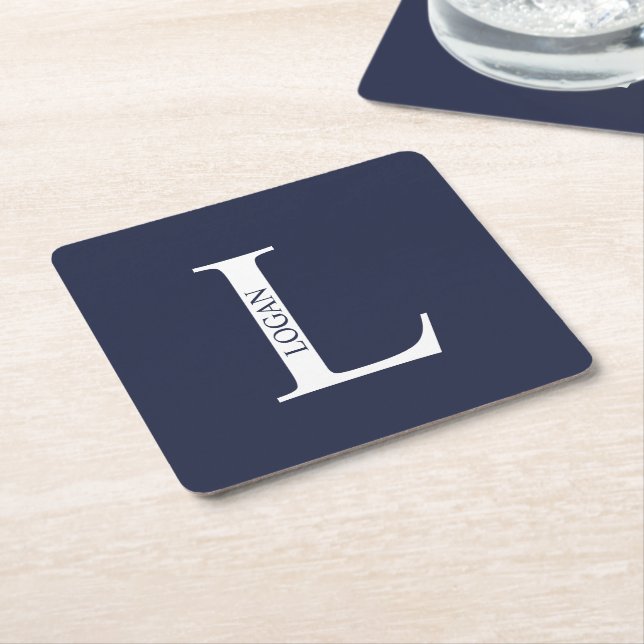 Personalized Monogram and Name Square Paper Coaster (Angled)