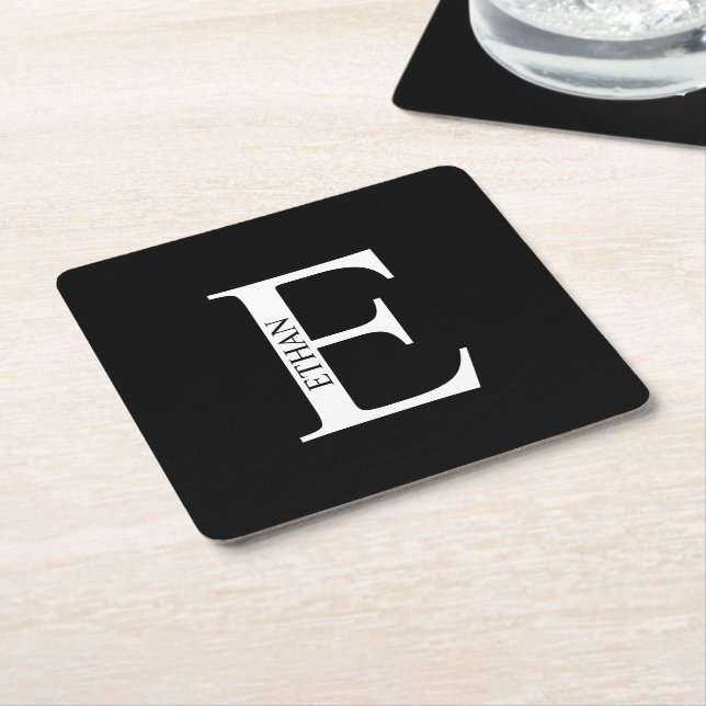 Personalized Monogram and Name Square Paper Coaster (Angled)