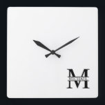 Personalized Monogram and Name Square Wall Clock<br><div class="desc">Personalized Monogram and Name Gifts
featuring personalized monogram in classic serif font style with box of name in the middle of monogram.

Perfect as home decors,  housewarming gifts,  holiday gifts for family,  newlyweds and more.</div>