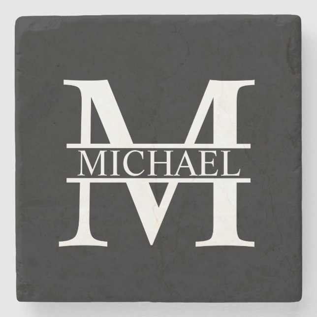 Personalized Monogram and Name Stone Coaster (Front)