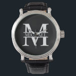 Personalized Monogram and Name Watch<br><div class="desc">Personalized Monogram and Name Gifts
featuring personalized monogram and name in classic serif font style.

Perfect as father's day gifts for dad,  gifts for grandfather,  husband,  groom,  best man,  groomsmen and more.</div>