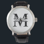 Personalized Monogram and Name Watch<br><div class="desc">Personalized Monogram and Name Gifts
featuring personalized monogram and name in classic serif font style.

Perfect as father's day gifts for dad,  gifts for grandfather,  husband,  groom,  best man,  groomsmen and more.</div>