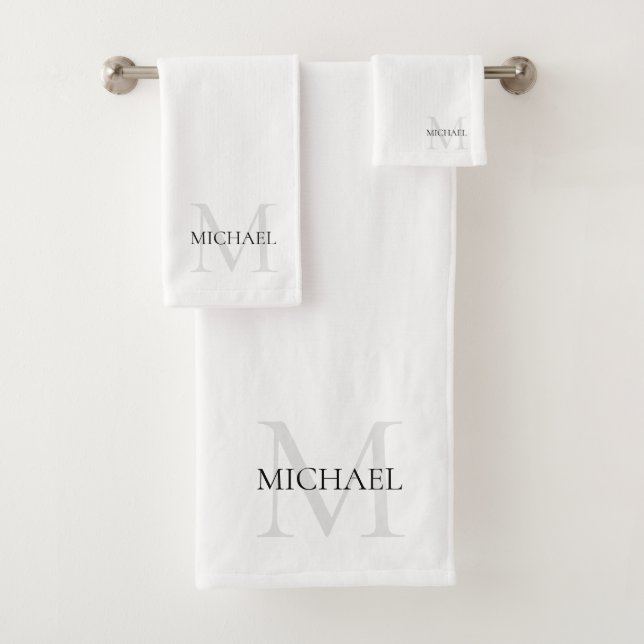 Personalized Monogram and Name White Bath Towel Set (Insitu)