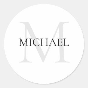 Personalized Monogram and Name White Classic Round Sticker