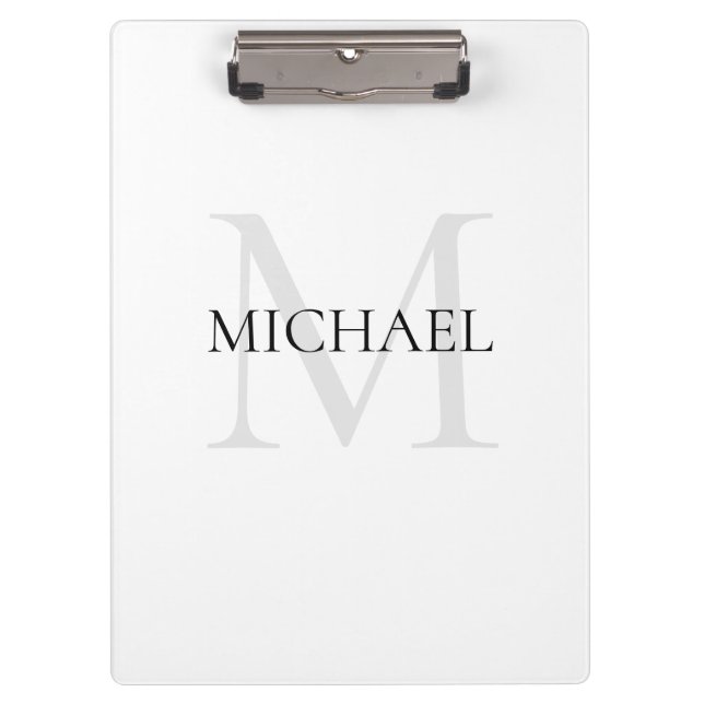 Personalized Monogram and Name White Clipboard (Front)