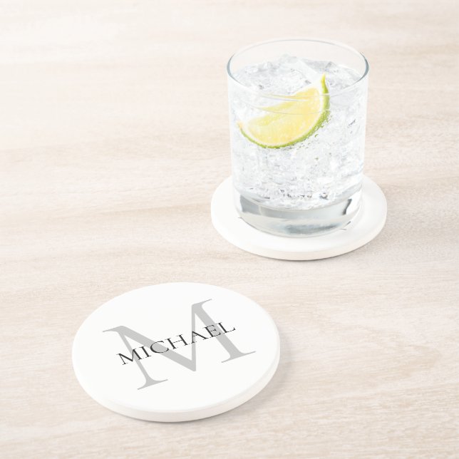 Personalized Monogram and Name White Coaster (Side)