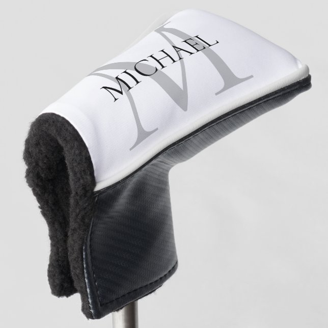 Personalized Monogram and Name White Golf Head Cover (3/4 Front)