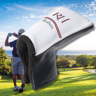 Personalized Monogram and Name White Grey Red Golf Head Cover