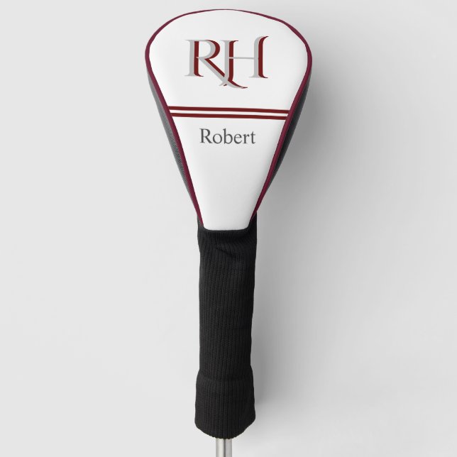 Personalized Monogram and Name White Grey Red Golf Head Cover (Front)