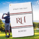 Personalized Monogram and Name White Grey Red Golf Towel<br><div class="desc">This sophisticated design feature unique two-colour lettering for the Monogram. That is a part of what makes this almost one-of-a kind -- for yourself or as a special gift. White with red and grey lettering with a custom monogram and First name -- makes this special and unique. Perfect as father's...</div>
