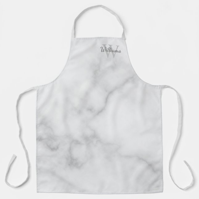 Personalized Monogram and Name White Marble Apron (Front)
