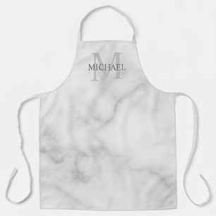 Personalized Monogram and Name White Marble Apron