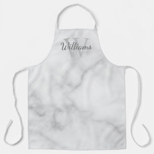 Personalized Monogram and Name White Marble Apron