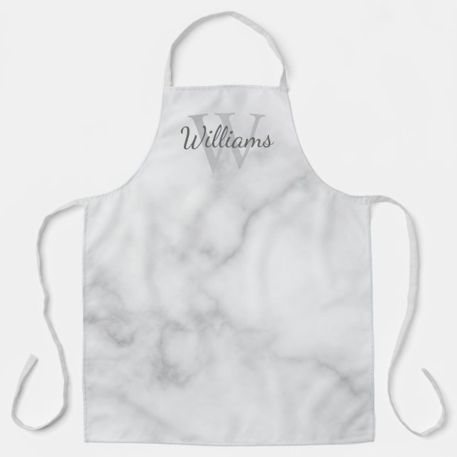 Personalized Monogram and Name White Marble Apron (Front)