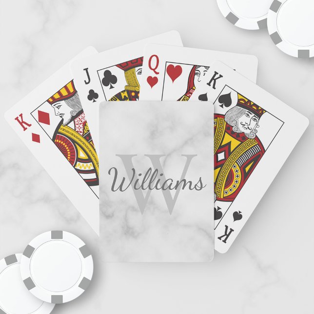 Personalized Monogram and Name White Marble Playing Cards (Creator Uploaded)