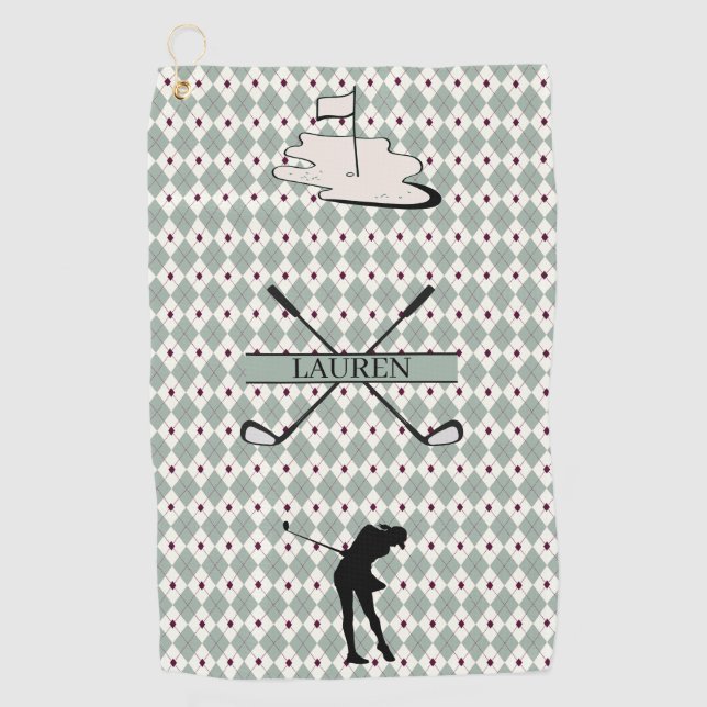 Personalized Monogram Argyle Custom Name Female  Golf Towel (Front)