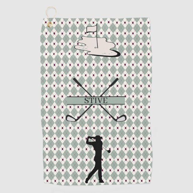 Personalized Monogram Argyle Custom Name  Golf Towel (Front)