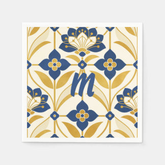 Personalized Monogram Art Deco Navy Blue & Gold Napkin