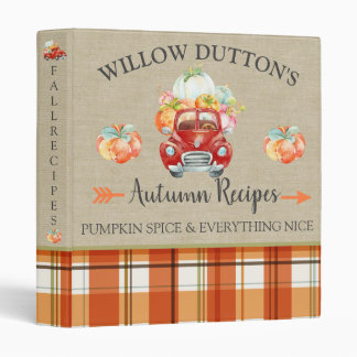 Personalized Monogram Autumn Harvest Truck Recipe Binder