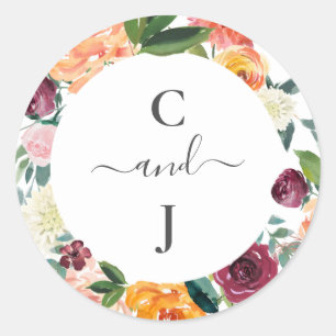 Personalized Monogram Autumn Wedding Classic Round Sticker