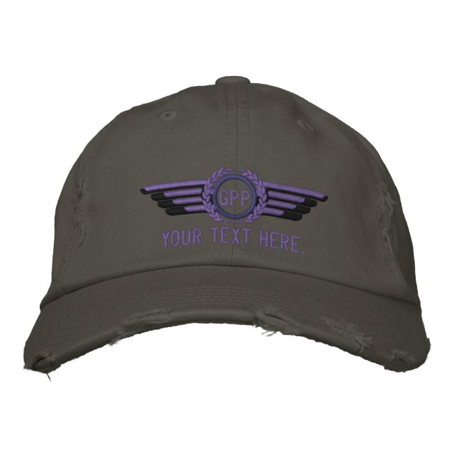 Personalized Monogram Aviation Laurels Pilot Wings Embroidered Hat (Front)