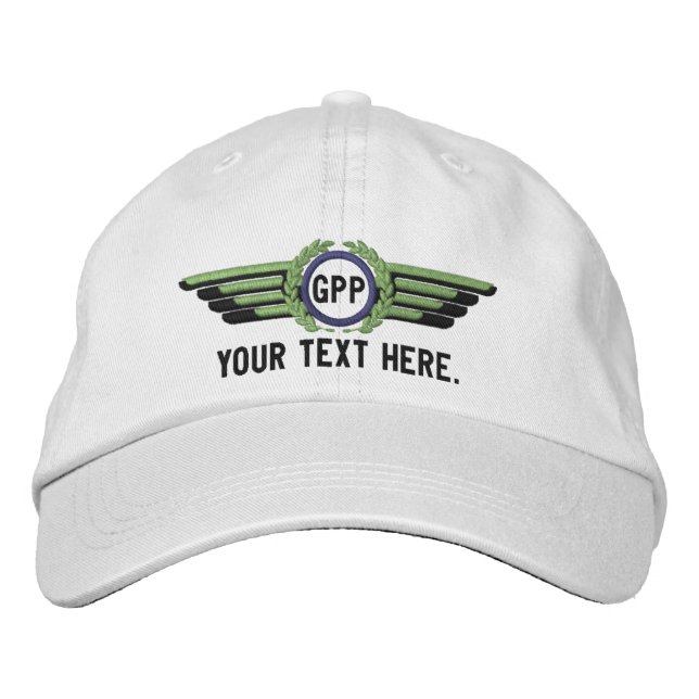 Personalized Monogram Aviation Laurels Pilot Wings Embroidered Hat (Front)