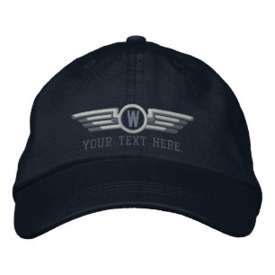 Personalized Monogram Aviation Laurels Pilot Wings Embroidered Hat