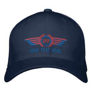 Personalized Monogram Aviation Laurels Pilot Wings Embroidered Hat