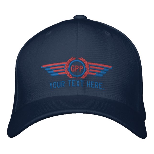 Personalized Monogram Aviation Laurels Pilot Wings Embroidered Hat (Front)