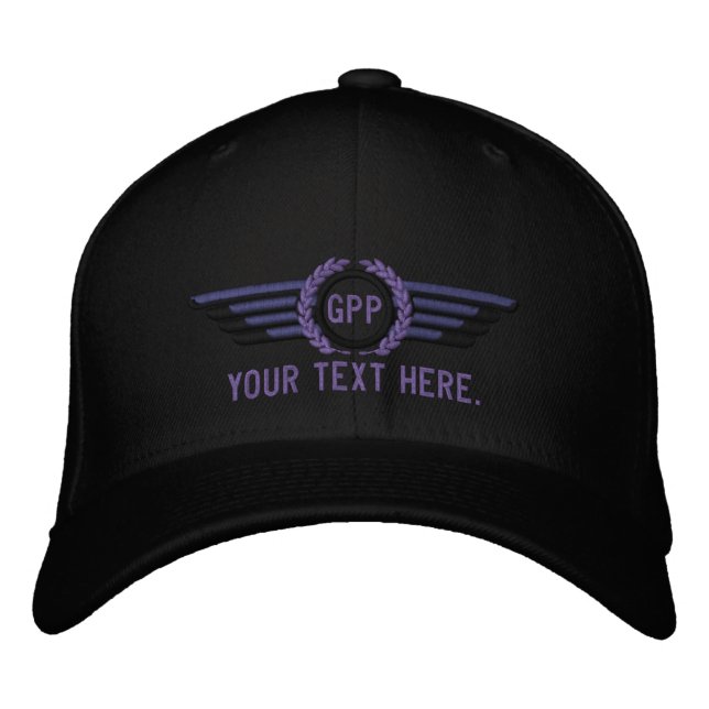 Personalized Monogram Aviation Laurels Pilot Wings Embroidered Hat (Front)