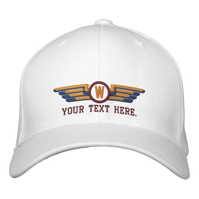 Personalized Monogram Aviation Laurels Pilot Wings Embroidered Hat (Front)
