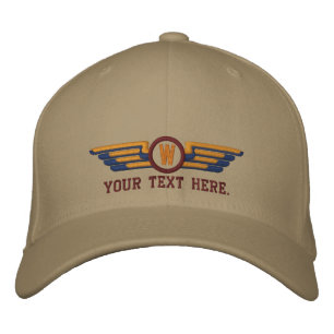 Personalized Monogram Aviation Laurels Pilot Wings Embroidered Hat