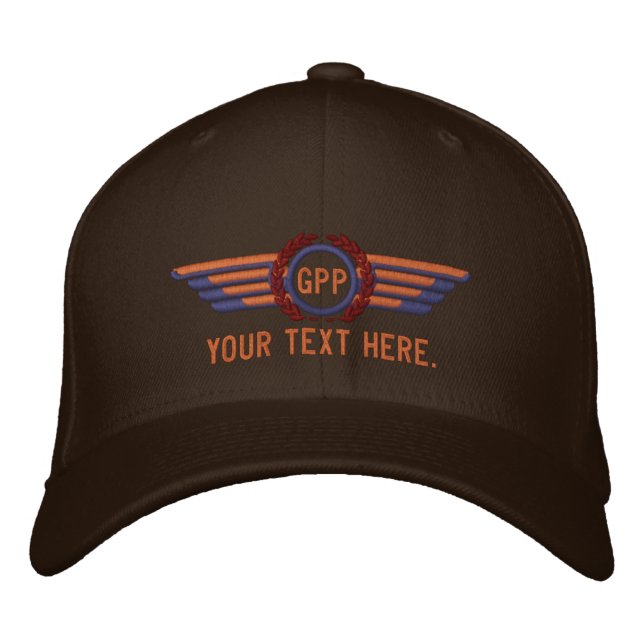 Personalized Monogram Aviation Laurels Pilot Wings Embroidered Hat (Front)