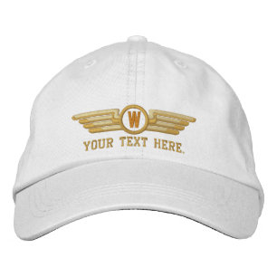 Personalized Monogram Aviation Laurels Pilot Wings Embroidered Hat