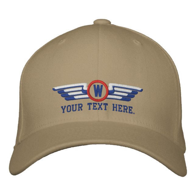 Personalized Monogram Aviation Laurels Pilot Wings Embroidered Hat (Front)