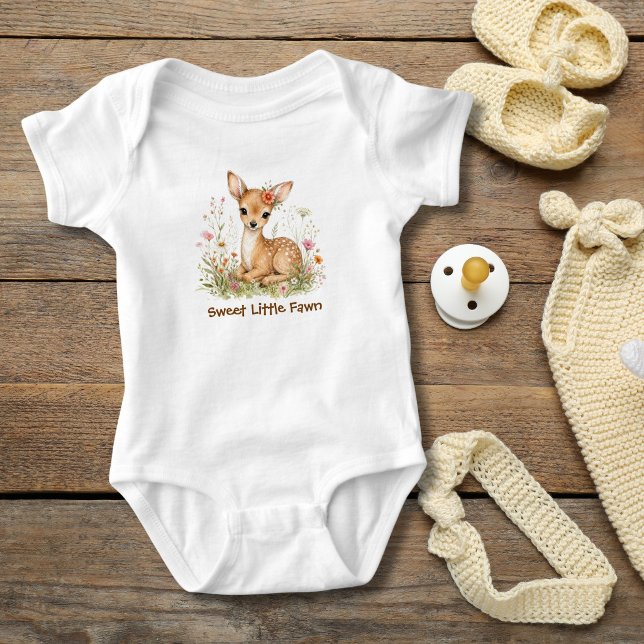 Personalized Monogram Baby Deer Wildflowers Gift  Bodysuit (Baby Deer Fawn Wildflowers Personalized Monogram Baby Body Suit, Baby Girl Shower gift , new baby )