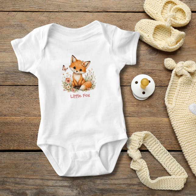 Personalized Monogram Baby Fox Florals Gift Bodysuit (Baby Fox Wildflowers Baby Girl Baby Body Suit, Baby Shower gift, new baby girl gift Personalized)